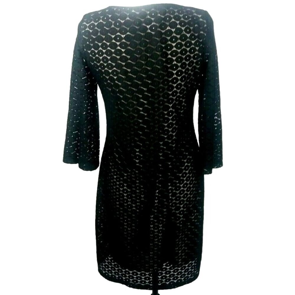 Classic Elegance Black Lace Overlay Lined Dress Size Small Shift Cocktail Chic - Picture 3 of 10
